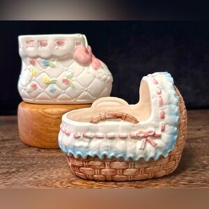 Baby Bootie and Bassinet Ceramic flower pots